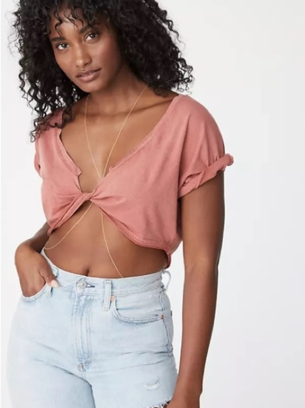 Twist-Front Cropped Top in Dusty Rose